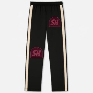 SH" Logo Track Pants – Black with Cream Stripes