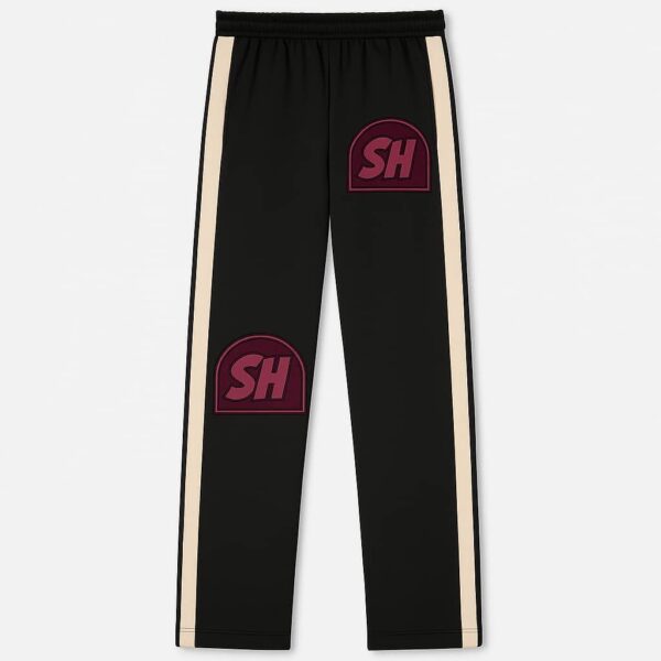 SH" Logo Track Pants – Black with Cream Stripes